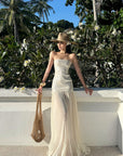 ROVENTE Sequin & Pleated Chiffon Strapless Dress - PINKPARKS