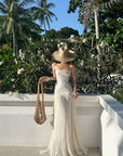 ROVENTE Sequin & Pleated Chiffon Strapless Dress - PINKPARKS
