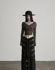 DOINDULGE Layered Sheer Drape Skirt with Lace Panels
