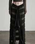 DOINDULGE Layered Sheer Drape Skirt with Lace Panels