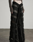 DOINDULGE Layered Sheer Drape Skirt with Lace Panels