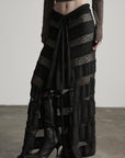 DOINDULGE Layered Sheer Drape Skirt with Lace Panels