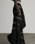 DOINDULGE Layered Sheer Drape Skirt with Lace Panels