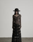 DOINDULGE Layered Sheer Drape Skirt with Lace Panels