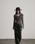 DOINDULGE Layered Sheer Drape Skirt with Lace Panels
