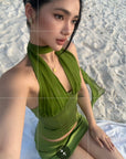 ROVENTE Satin Mesh-Drape Halter Top & Micro Mini Skirt Set - PINKPARKS