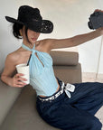 ROVENTE Draped Halterneck Corset Top - PINKPARKS