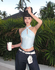 ROVENTE Draped Halterneck Corset Top - PINKPARKS