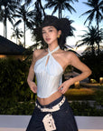 ROVENTE Draped Halterneck Corset Top - PINKPARKS