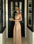 ROVENTE Draped Backless Rose Maxi Dress - PINKPARKS