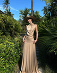 ROVENTE Draped Backless Rose Maxi Dress - PINKPARKS