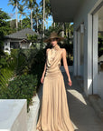 ROVENTE Draped Backless Rose Maxi Dress - PINKPARKS