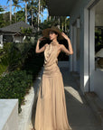 ROVENTE Draped Backless Rose Maxi Dress - PINKPARKS