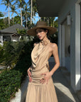 ROVENTE Draped Backless Rose Maxi Dress - PINKPARKS