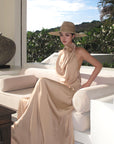 ROVENTE Draped Backless Rose Maxi Dress - PINKPARKS