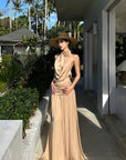 ROVENTE Draped Backless Rose Maxi Dress - PINKPARKS