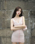 DreamyNerd Blush Ruffle Ruched Mini Dress