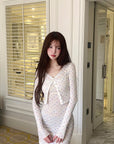 DreamyNerd Heart Knit Cardigan & Camisole Dress Set