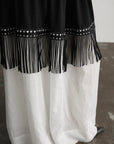 DOINDULGE Fringe Paneled Layered Skirt with Pleats and Contrast Hem
