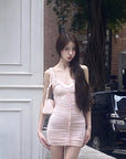 DreamyNerd Blush Ruffle Ruched Mini Dress