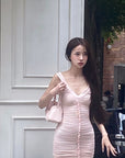 DreamyNerd Blush Ruffle Ruched Mini Dress