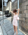DreamyNerd Blush Ruffle Ruched Mini Dress