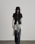 DOINDULGE Lace Overlay Denim Pants