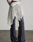 DOINDULGE Lace Overlay Denim Pants