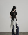 DOINDULGE Lace Overlay Denim Pants