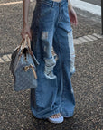 Rase le sol Distressed Wide-Leg Washed Denim Jeans - PINKPARKS