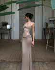 ROVENTE Sculpted Lace-Panel Maxi Dress - PINKPARKS
