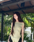 DreamyNerd Asymmetric Off-Shoulder Top with Beaded Back Chain - PINKPARKS