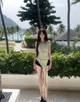 DreamyNerd Asymmetric Off-Shoulder Top with Beaded Back Chain - PINKPARKS