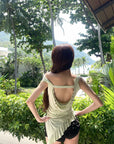 DreamyNerd Asymmetric Off-Shoulder Top with Beaded Back Chain - PINKPARKS