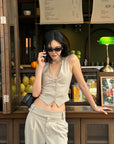 ROVENTE Tailored Vest with Lace Panel Back - PINKPARKS