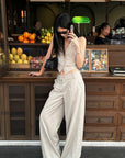 ROVENTE Asymmetric Waist Wide-Leg Trousers - PINKPARKS