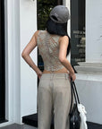ROVENTE Asymmetric Waist Wide-Leg Trousers - PINKPARKS
