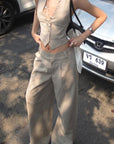 ROVENTE Asymmetric Waist Wide-Leg Trousers - PINKPARKS