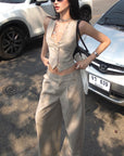 ROVENTE Asymmetric Waist Wide-Leg Trousers - PINKPARKS