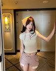 DreamyNerd Cap Sleeve Heart Embroidered Fitted Tee - PINKPARKS