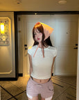 DreamyNerd Cap Sleeve Heart Embroidered Fitted Tee - PINKPARKS