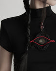 DOINDULGE Ruched Fitted Tee with Deconstructed Eye Button Detail