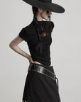 DOINDULGE Ruched Fitted Tee with Deconstructed Eye Button Detail