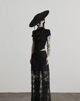 DOINDULGE Ruched Fitted Tee with Deconstructed Eye Button Detail