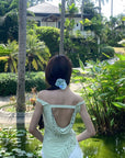 DreamyNerd Asymmetric Off-Shoulder Top with Beaded Back Chain - PINKPARKS
