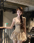 DreamyNerd Ruched Bubble Mini Dress in Champagne - PINKPARKS