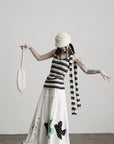 DOINDULGE Striped Deconstructed Tank Top and Elongated Scarf Set