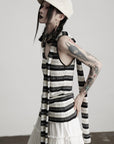 DOINDULGE Striped Deconstructed Tank Top and Elongated Scarf Set