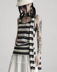 DOINDULGE Striped Deconstructed Tank Top and Elongated Scarf Set