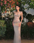 ROVENTE Sculpted Lace-Panel Maxi Dress - PINKPARKS